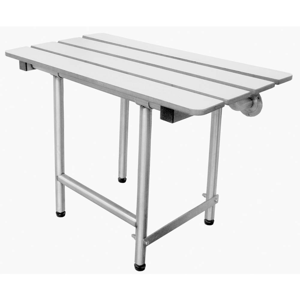 CSI Bathware Rectangle 28 in. W x 15 in. D Folding Slatted Shower Bench with Swing Down Legs SEA