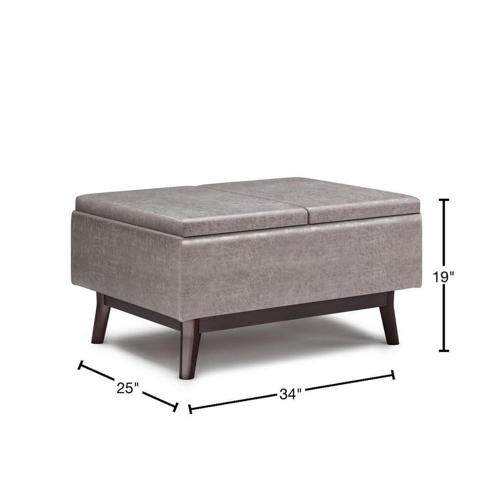 Owen Mid Century Modern Distressed Grey Storage Ottoman with Tray Top