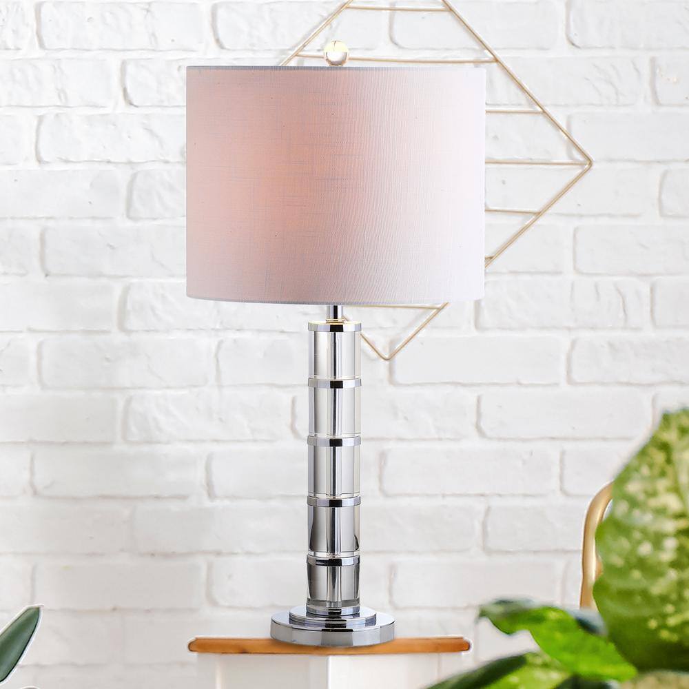 Hailey 26" Antique Crystal & Chrome Table Lamp with White Linen Shade