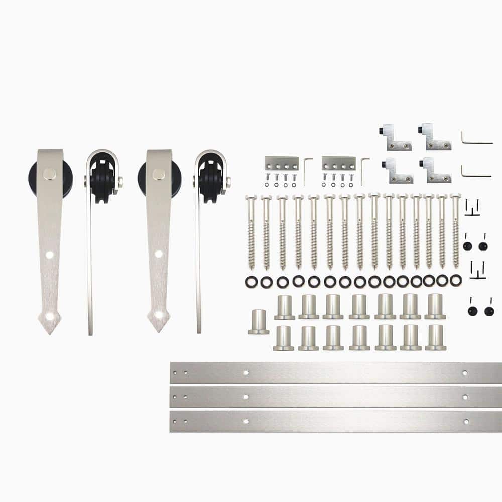 18 ft./216 in. Brushed Nickel Non-Bypass Sliding Barn Door Hardware Kit Arrow Design Roller for Double Doors price history on PriceWatchPro