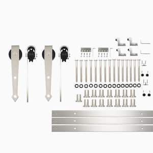 18 ft./216 in. Brushed Nickel Non-Bypass Sliding Barn Door Hardware Kit Arrow Design Roller for Double Doors