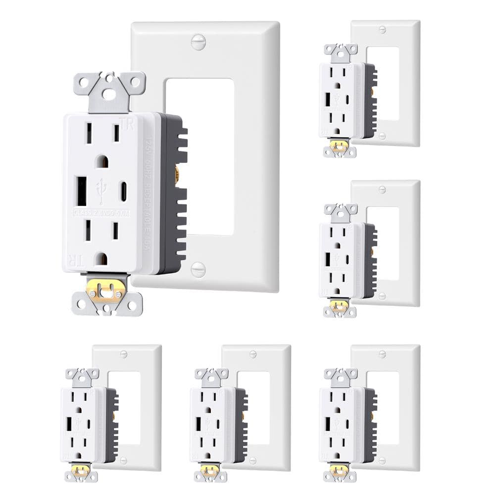 White 15 Amp Tamper Resistant Receptacle Outlet with 2-Port USB Wall Outlet (6- Pack) price history on PriceWatchPro