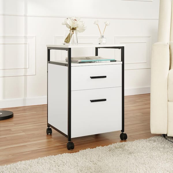 HOMESTOCK 18 in. Wide Solid Wood Rectangle Transitional End Table Nightstand in Whitewash