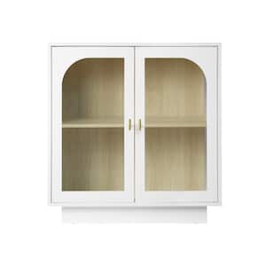 31.10 in. W x 13.78 in. D x 31.50 in. H White Linen Cabinet Storage Cabinet with Glass Door