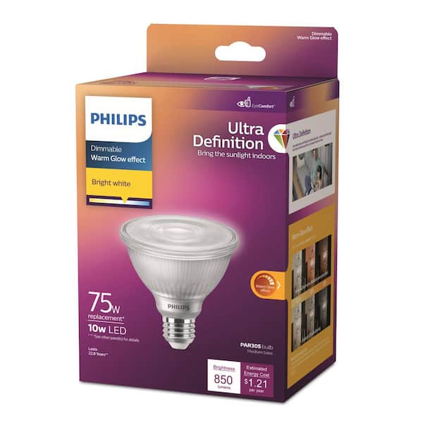 Philips 75-Watt Equivalent PAR30S Dimmable LED Flood Light Bulb with Warm Glow Dimming Effect Bright White (3000K) (4-Pack) Philips 75-Watt Equivalent PAR30S Dimmable LED Flood Light Bulb with Warm Glow Dimming Effect Bright White (3000K) (4-Pack)