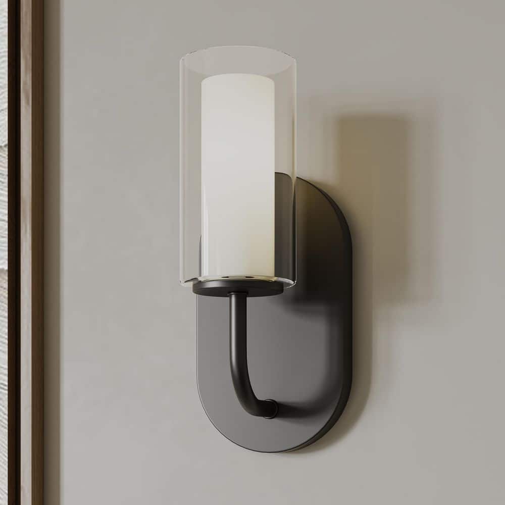 Mack 4.5 In. 1-Light Matte Black Modern Traditional Wall Sconce with Layered Glass Shade price history on PriceWatchPro