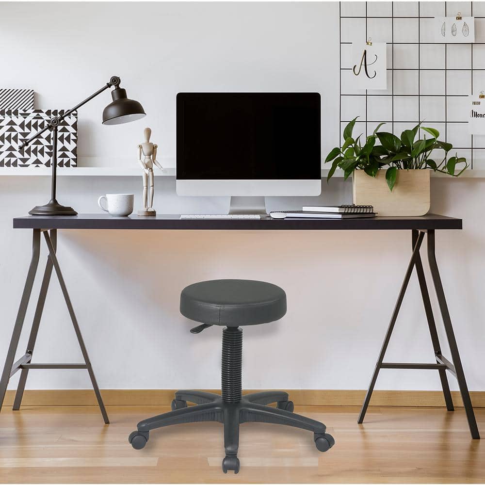 Adjustable Black Faux Leather Saddle Style Office Stool