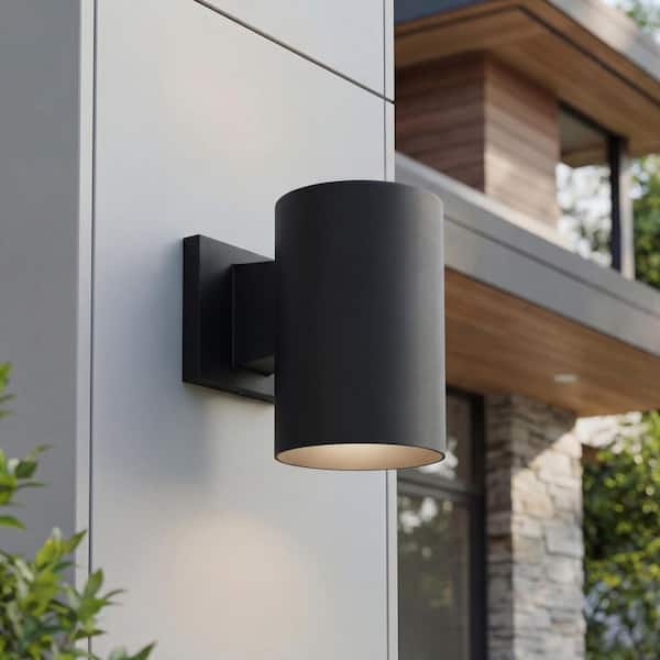 Cylinder Collection 5" Black Polymeric Modern Outdoor Wall Lantern Light