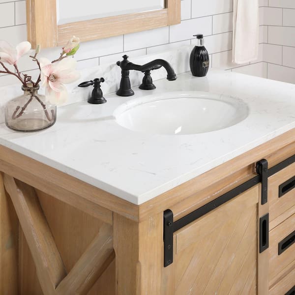 Cora 36 inch Solid Oak Bathroom Vanity with Rectangular Undermount Sink - Navy by Randolph Morris RMAST-36NB-SQWH