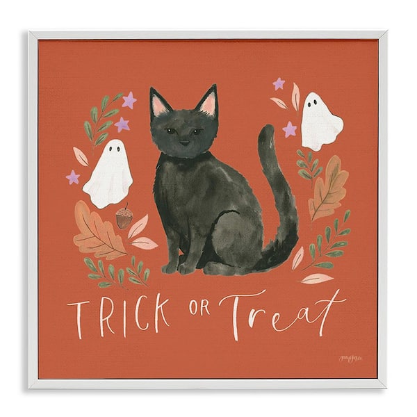 Stupell Industries Trick Or Treat Cat by Jenaya Jackson 1 Piece Framed Graphic Print Typography Poster Art Print 24 in. x 24 in.