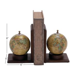 Brown Wood Globe World Map Bookends (Set of 2)
