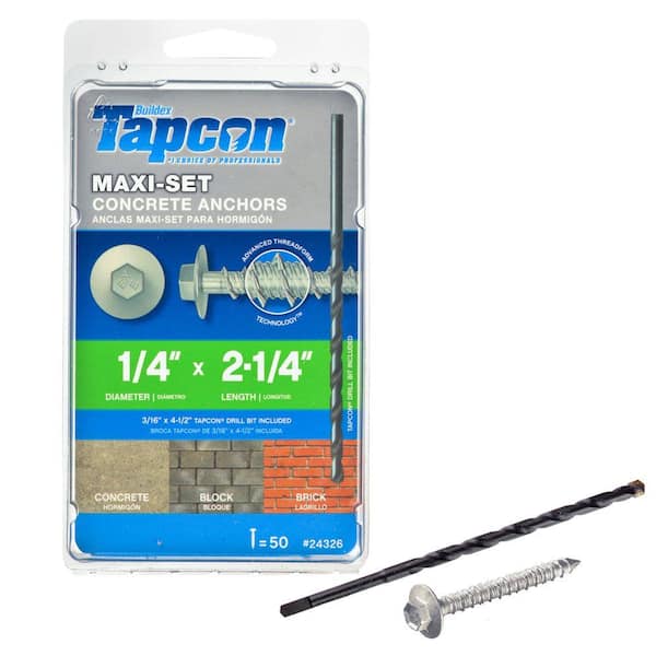 Tapcon 1/4 in. x 2-1/4 in. Maxi-Set Hex-Head Concrete Anchors (50-Pack)