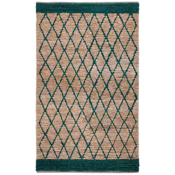 SAFAVIEH Natural Fiber Beige/Dark Green 6 ft. x 9 ft. Border Multi-Diamond Area Rug