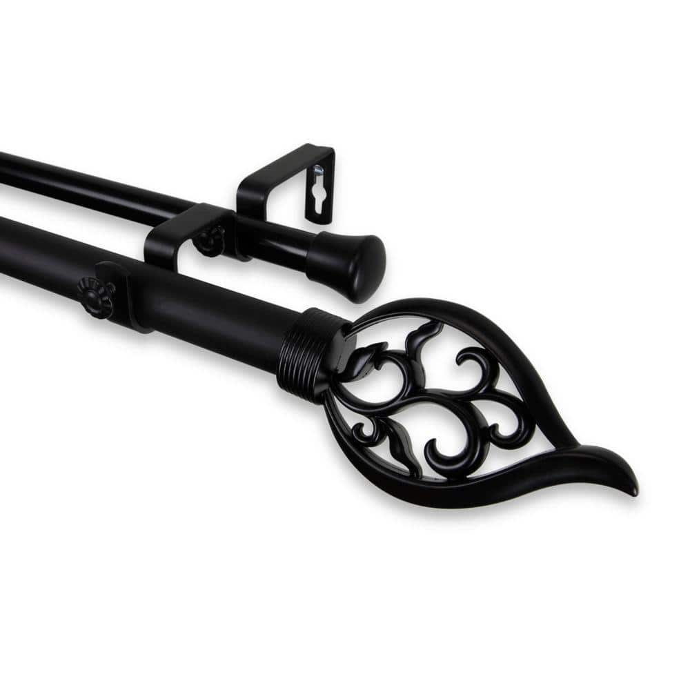 48 in. - 84 in. Telescoping 1 in. Double Curtain Rod Kit in Black with Flora Finial price history on PriceWatchPro