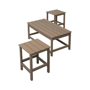 Laguna 3-Piece Weathered Wood Poly Plastic Outdoor Patio UV Resistant Coffee and Side Table Set