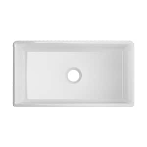 Farmhouse Apron Front Fireclay 33 in. x 18 in. x 10 in. Plain Single Bowl Kitchen Sink with Center Drain in White