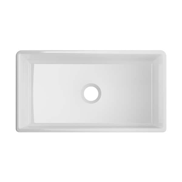 Winpro Farmhouse Apron Front Fireclay 33 in. x 18 in. x 10 in. Plain Single Bowl Kitchen Sink with Center Drain in White