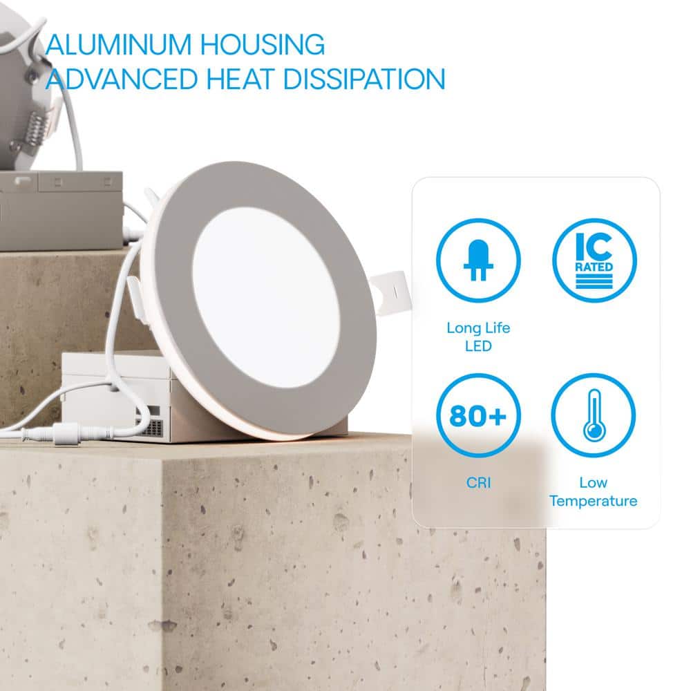 4-Inch White Aluminum Slim Recessed LED Downlight with Night Light