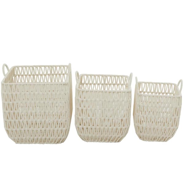 Litton Lane Cotton Handmade Storage Basket with Handles (Set of 3)