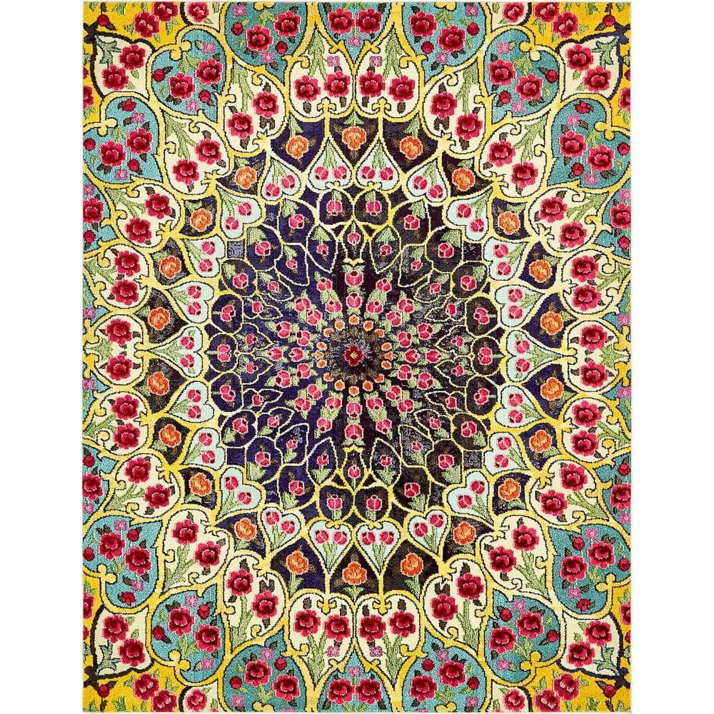 8' x 10' Blue Multi-Color Synthetic Bohemian Area Rug