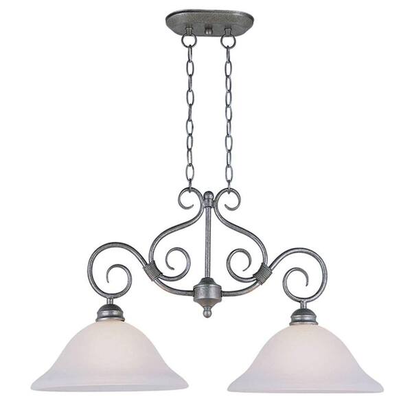 Bel Air Lighting 2-Light Pewter Island Pendant with White Marbleized Glass