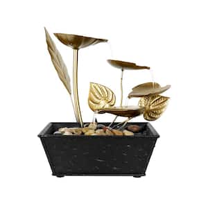 9 in. Metal Tabletop Fountain 5-Tier Lotus Leaf Relaxation Fountains with Pump and Natural River Rocks (1-Piece)