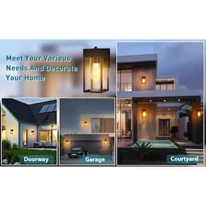 10.2 in. Black Dusk to Dawn Modern Porch Lights Outdoor Hardwired Wall Lantern Scone with No Bulbs Included (2-Pack)