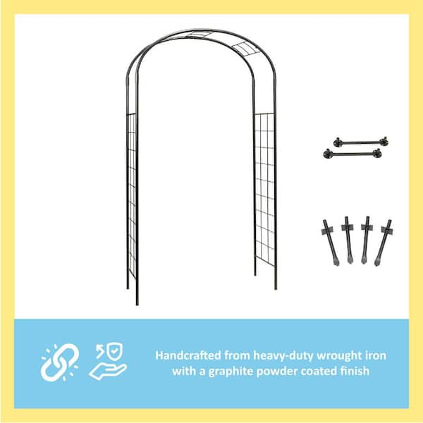 Elegant Handcrafted Monet Garden Arbor, 100 in. Tall Graphite Powder Coated Finish