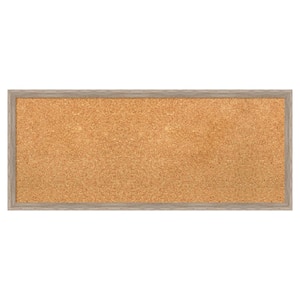 Hardwood Wedge Whitewash Wood Framed Natural Corkboard 31 in. x 13 in. Bulletin Board Memo Board