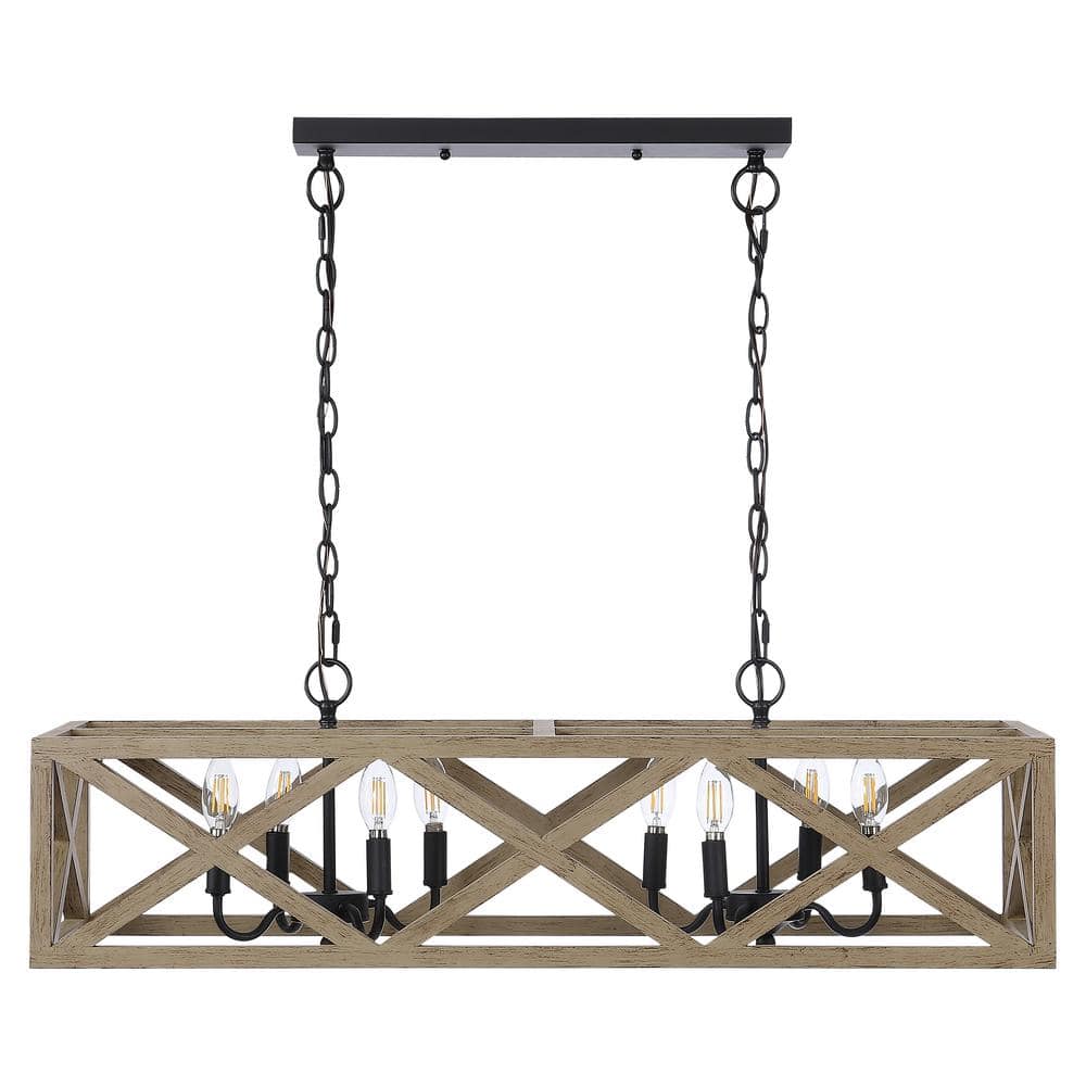Modern Black 36" LED Farmhouse Pendant with Wood Accents
