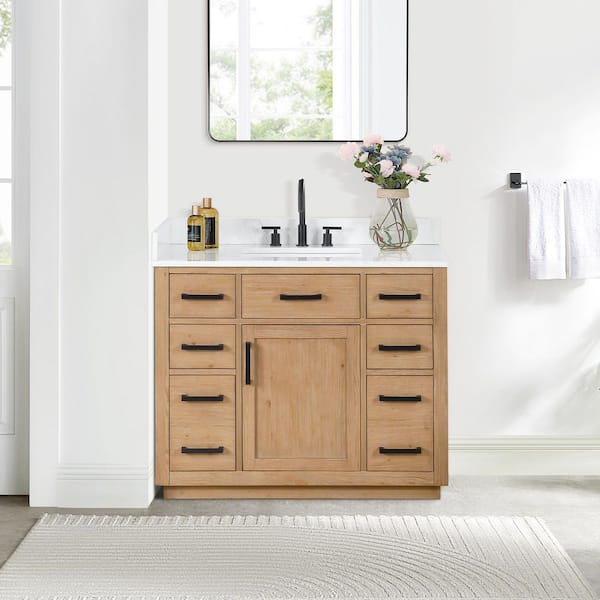 Gavino 42 in.W x 22 in.D x 34 in.H Bath Vanity in Light Brown with Grain White Composite Stone Top