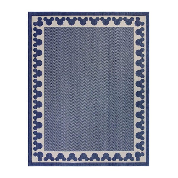 Disney Mickey Mouse Navy/Sand 5 ft. x 7 ft. Border Indoor/Outdoor Area Rug