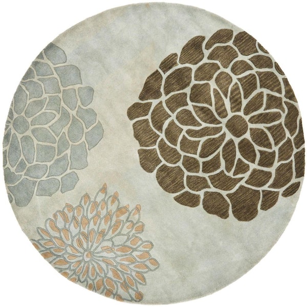 Soho Light Grey 6 ft. x 6 ft. Round Floral Area Rug