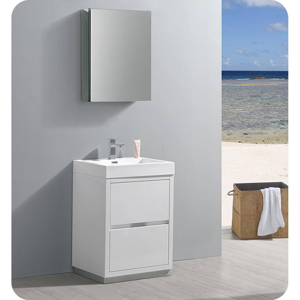 Valencia 24" Glossy White Modern Free Standing Vanity with Acrylic Sink