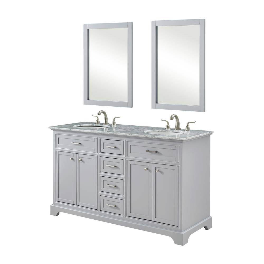 60" Light Grey Double Vanity Set with Marble Top