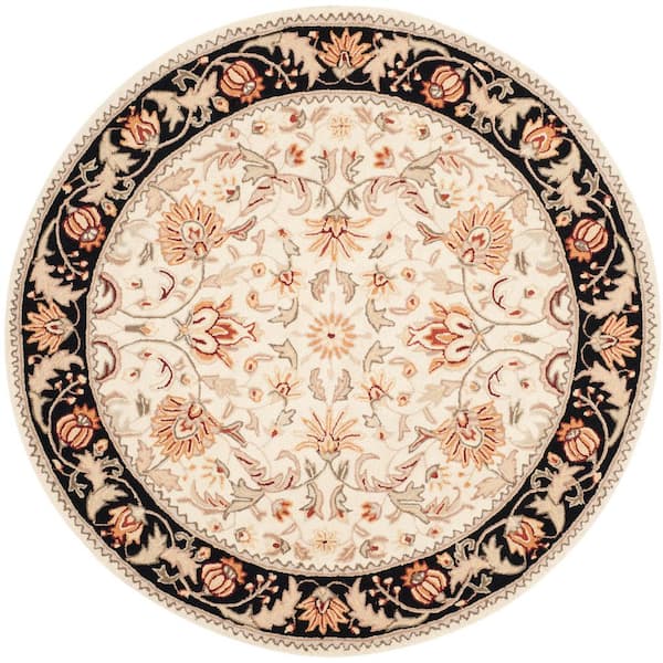 SAFAVIEH Easy Care Collection 6' Round Black/Ivory EZC101B Hand-Hooked  Oriental Area Rug