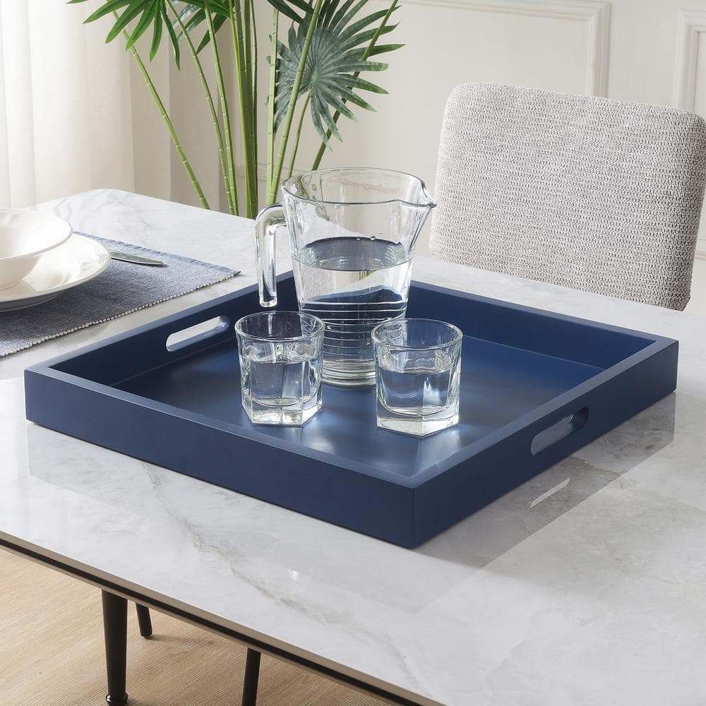 Blue MDF Serving Tray with Handles