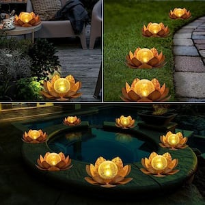 Solar Light Outdoor, Art Crackle Globe Glass Lotus Decoration, Solar LED Waterproof Metal Flower Lights (2-Pack)