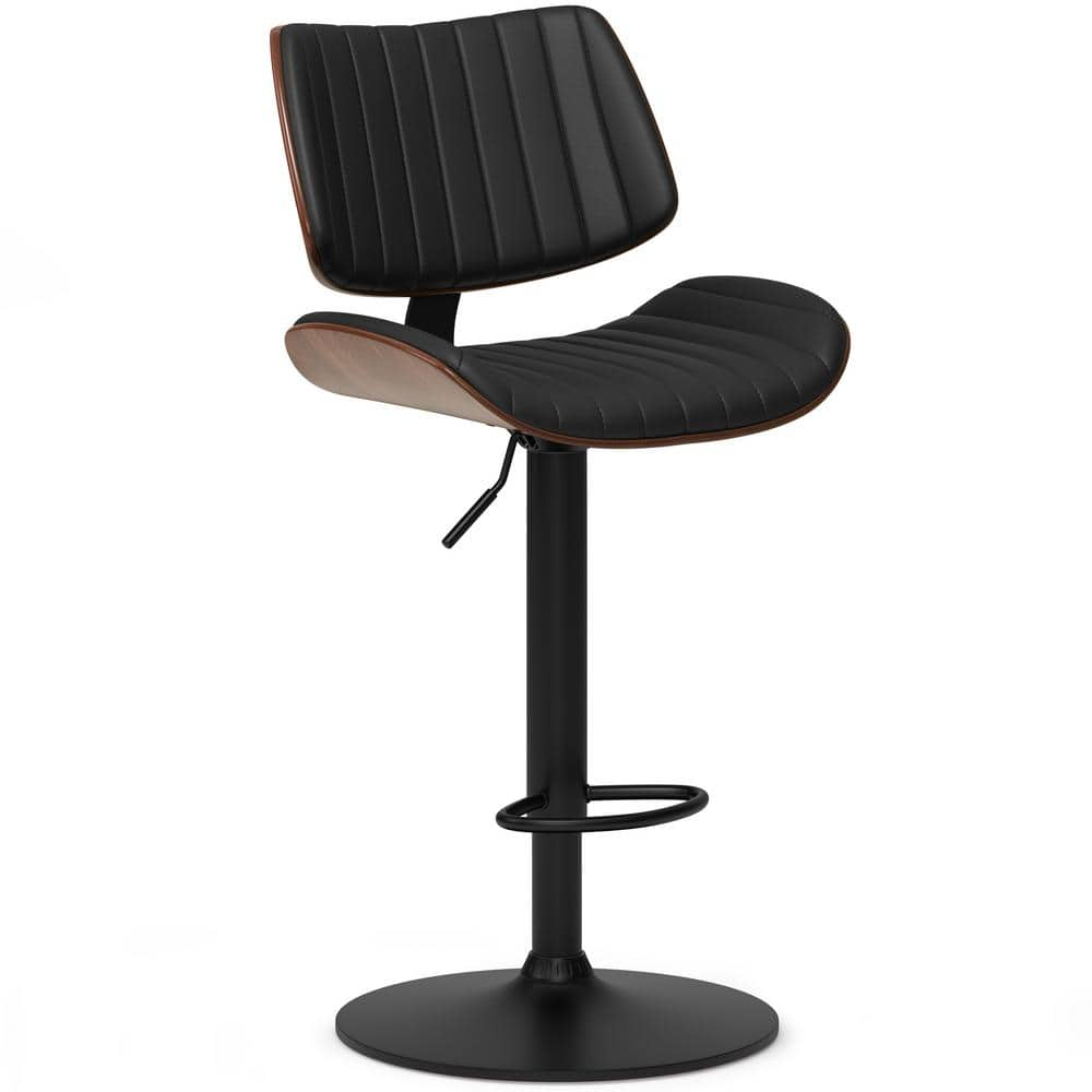 Simpli Home Novak Adjustable Bar Stool in Black Faux Leather