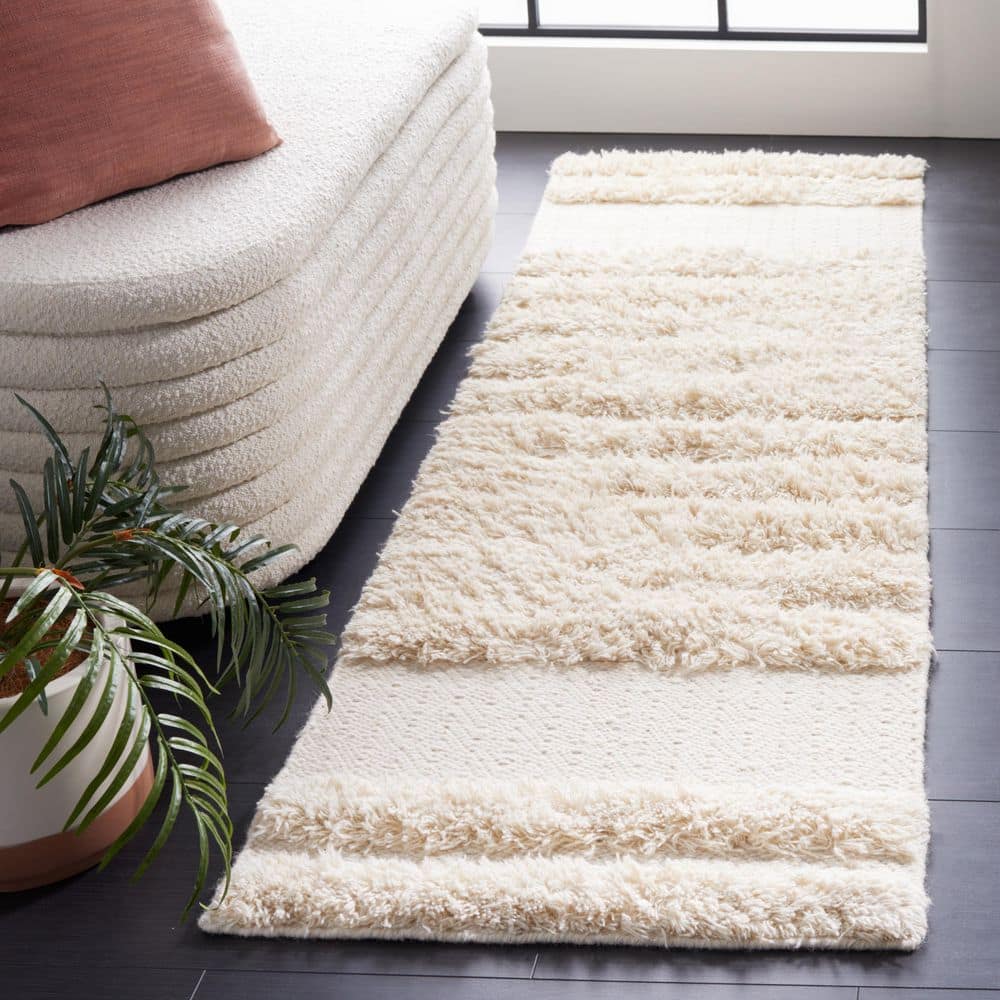クラッシュゲート RugRu アイボリー オフホワイト モロッカン130×200 SAFAVIEH Kenya 2 ft. x 8 ft. Ivory Flokati High-Low Runner Rug