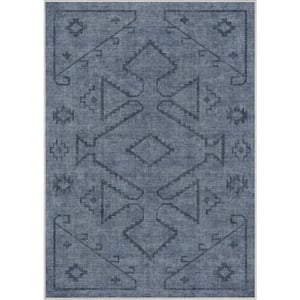 Navy Blue 5 ft. 3 in. x 7 ft. 3 in. Apollo Bottineau Distressed Southwestern Area Rug