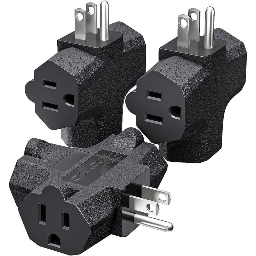 Etokfoks Heavy-Duty 15 Amp Grounding 3-Outlet Splitter Adapter, Black ...