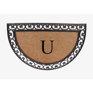 A1HC Half Round Paisley Border Bronze 30 in. x 48 in. Rubber and Coir Double Door Monogrammed U Doormat