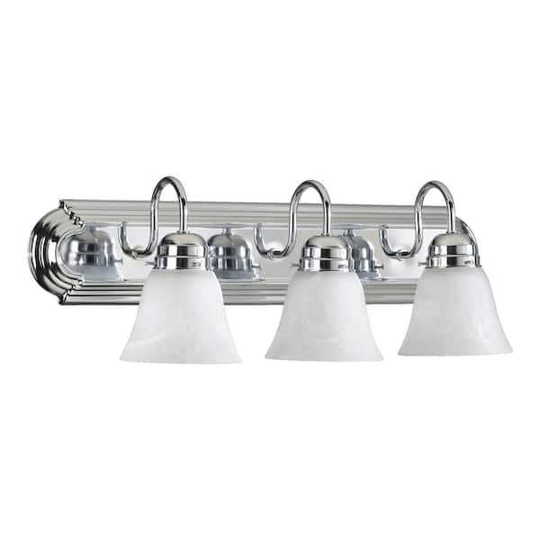 Quorum INTERNATIONAL Traditional 24 in. W 3-Lights Chrome Vanity Lights with Faux Alabaster Glass