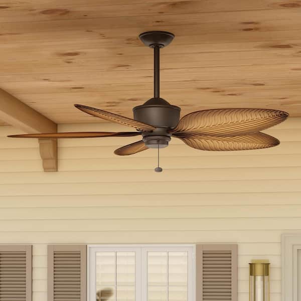 Nani 56 in. WeatherPlus Outdoor Satin Natural Bronze Downrod Mount Ceiling Fan with Pull Chain for Patios or Porches