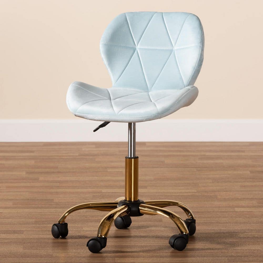 Savara Aqua Velvet and Gold Metal Adjustable Task Chair
