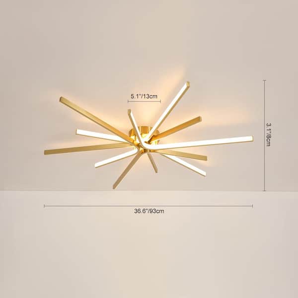 HUOKU Liman 35 in. W Brass Integrated LED Sputnik Semi Flush Mount