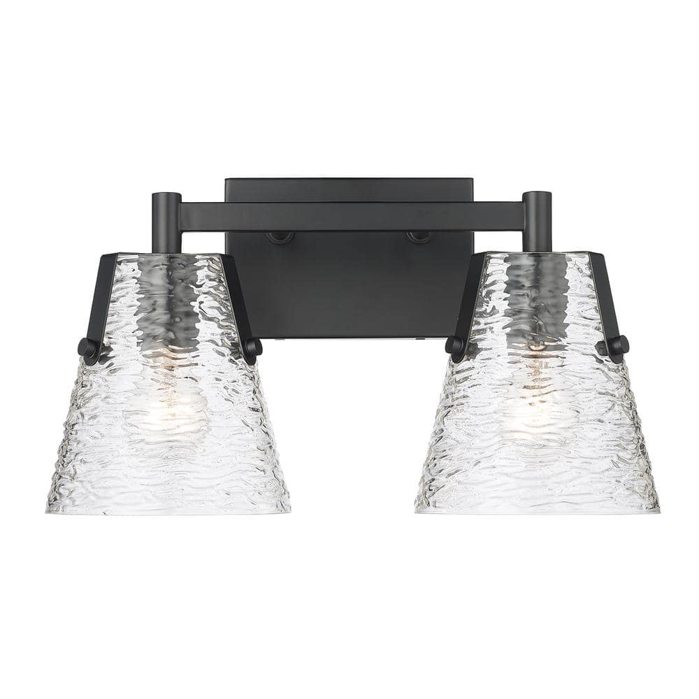 Analia 16.5 in. 2 Light Matte Black Vanity Light with Clear Ribbed Glass Sh