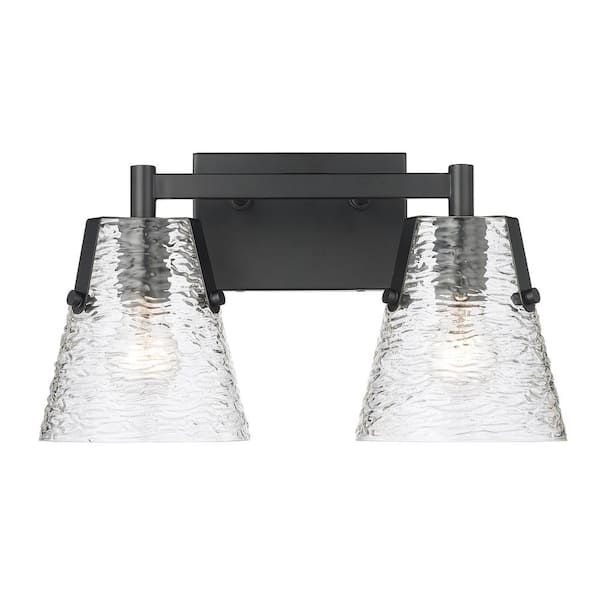 Unbranded Analia 16.5 in. 2 Light Matte Black Vanity Light with Clear Ribbed Glass Shade with No Bulbs Included