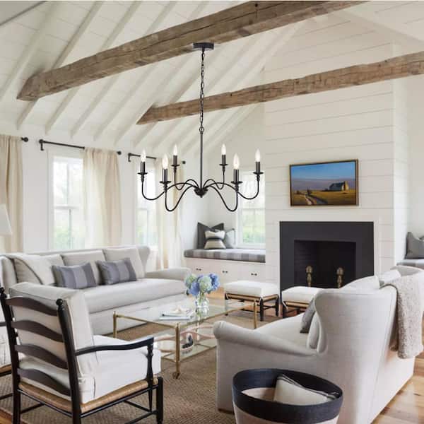 Sefinn Four 6-Light Black Iron Farmhouse Chandelier Industrial